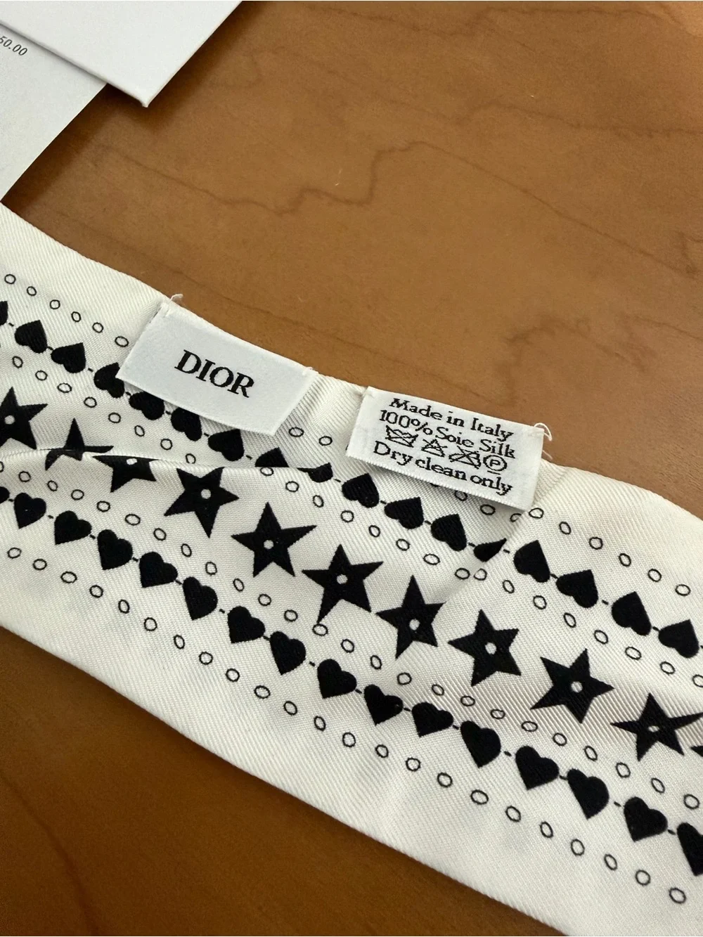 Authentic Dior Star-Print Silk Twilly in White, Pink and Gold